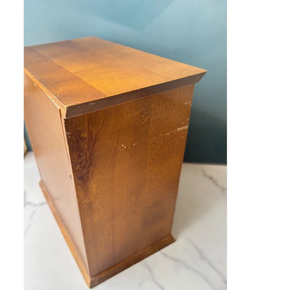 Wooden Desktop Organizer 2 Cubby 2 Drawer Brown Wood Storage Chest